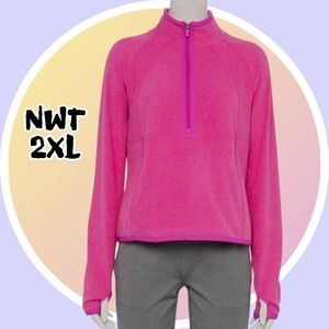 NWT 2XL Quarter Zip Mock Neck Fleece Pull Over Top w Kangaroo Pocket